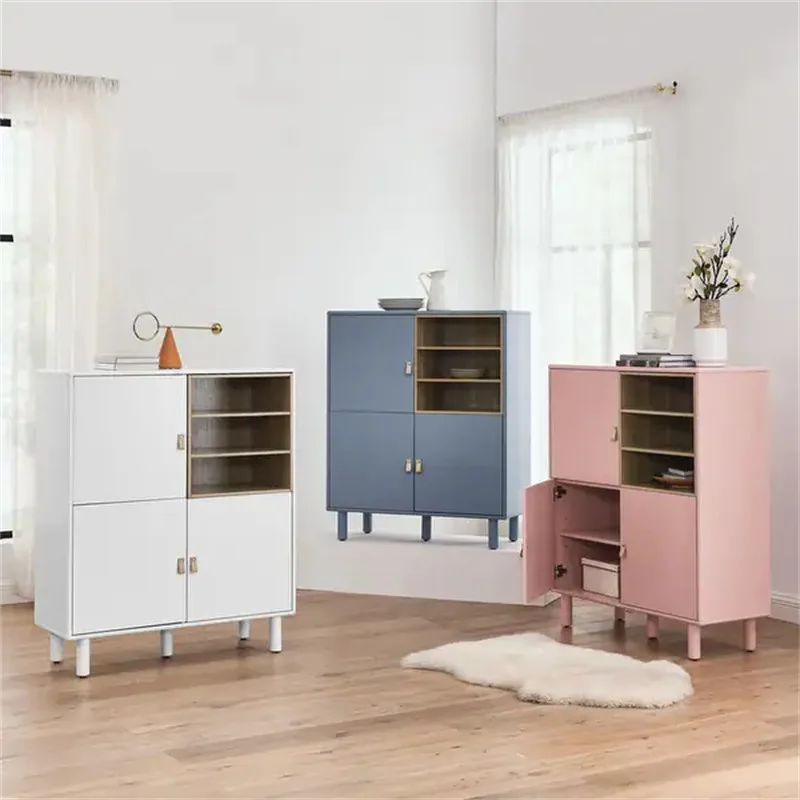 

Living Room Locker with Leather Handles and Solid Wood Legs