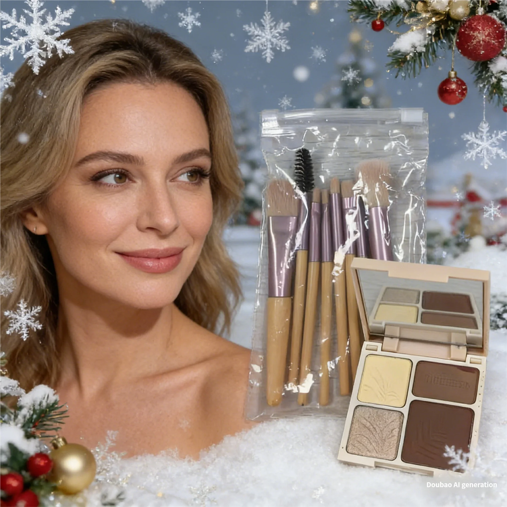 MUGELEEN Tavolozza di evidenziatori contorno a 4 colori Matte Shimmer Regalo di Natale Ombretto festivo portatile per il trucco