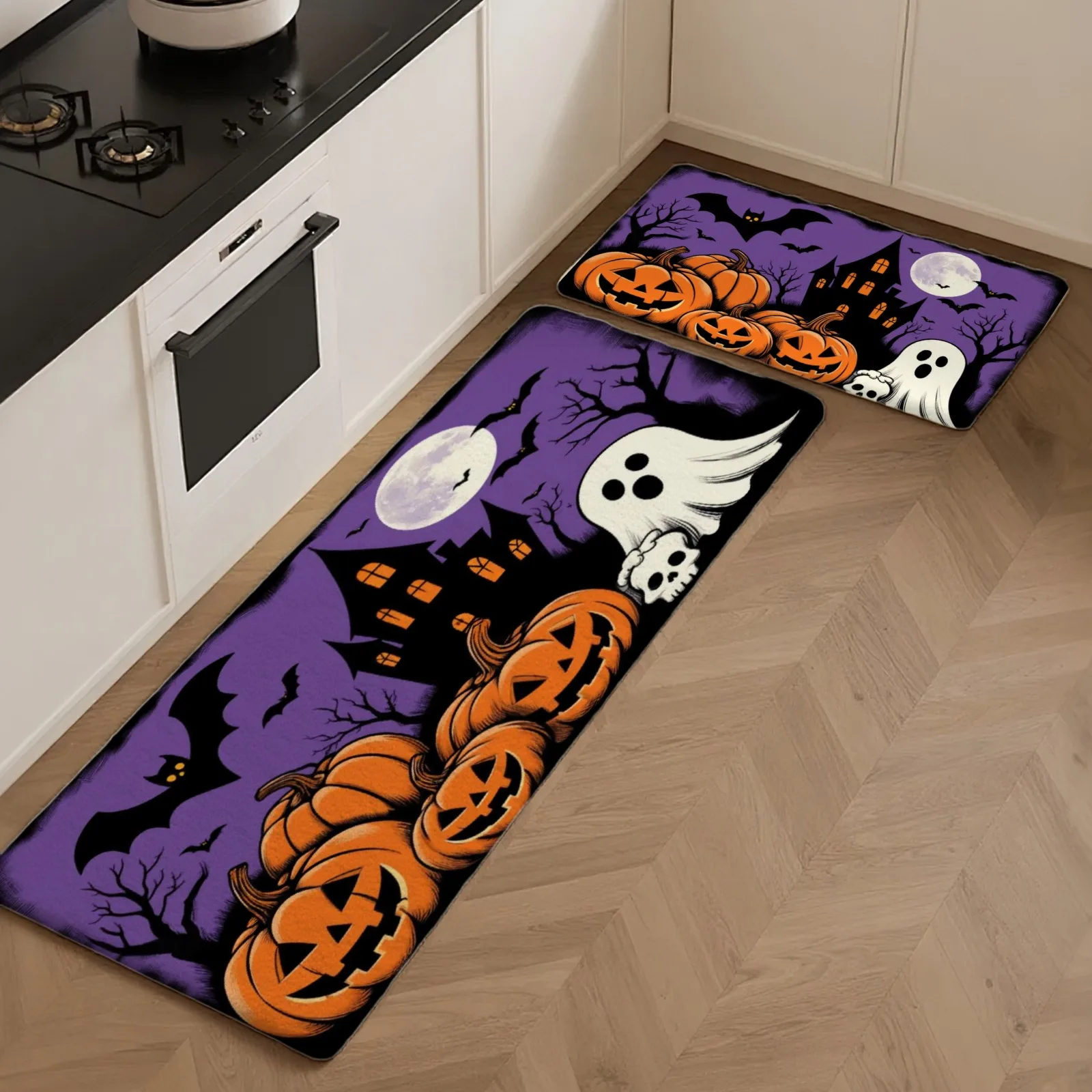 Living Room Runner Rug Halloween Floor Doormat 1/2/3pc Purple Spooky Castle Non Slip Carpets Laundry Bedroom Hallway Mats