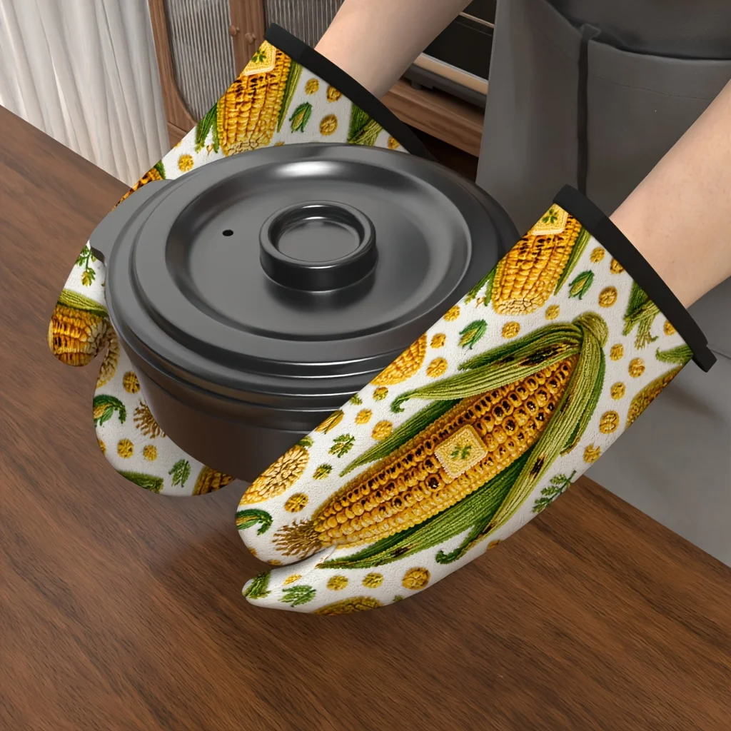 2pcs Set of Corn Silhouette Oven Mitts Goodies Suitable for Kitchen, Baking, Home Use, Premium Design
