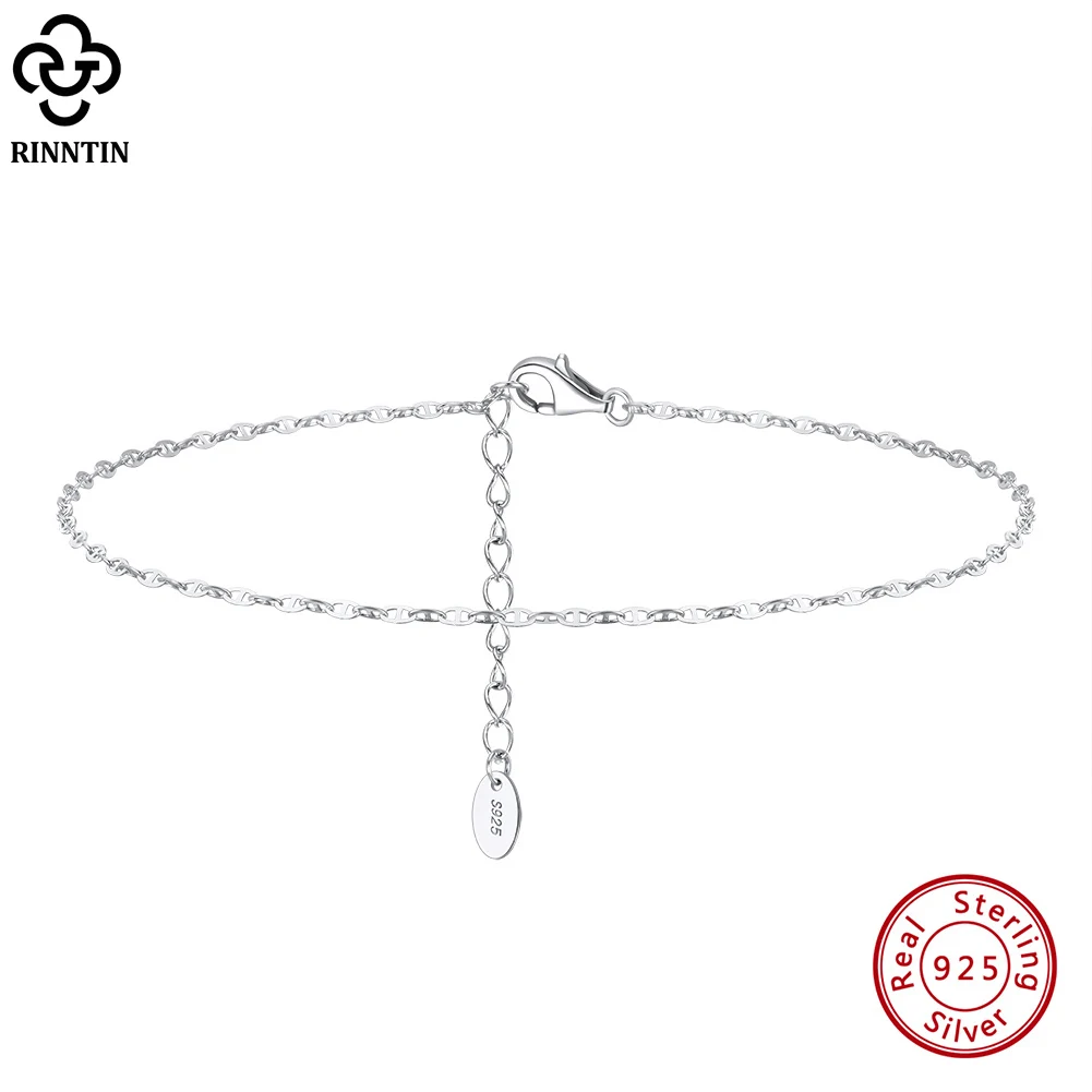 Rinntin 925 Sterling Silver 1.5mm Mariner Chain Anklets Fashion Women Summer 14K Gold Foot Bracelet Ankle Straps Jewelry SA24