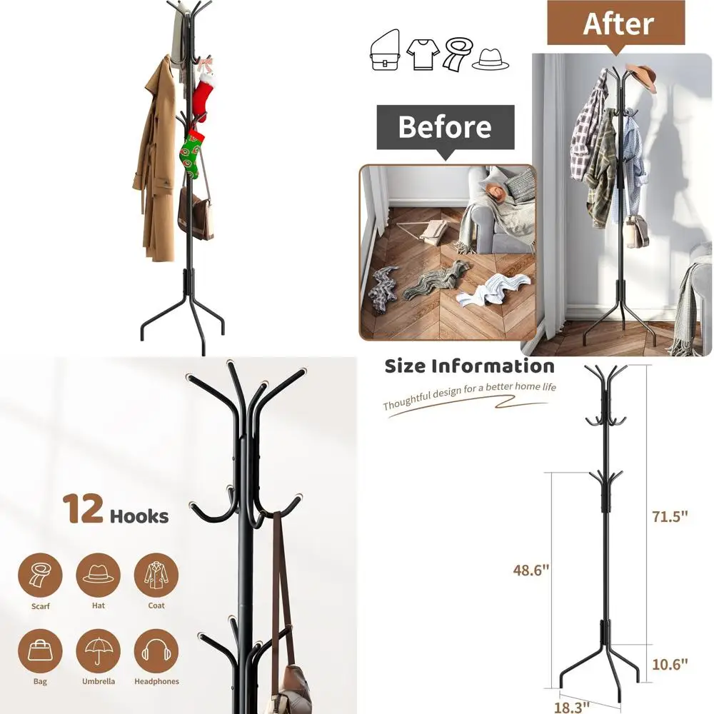 

Элегантная металлическая вешалка для одежды, 18.3x18.3x71.5, черная, для стильного хранения вещей