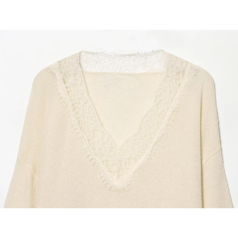 

Pullover SweaterSweater Women's Autumn 2025 New Fashion Lace Loose V-neck Elegant Warm Women's Sweater