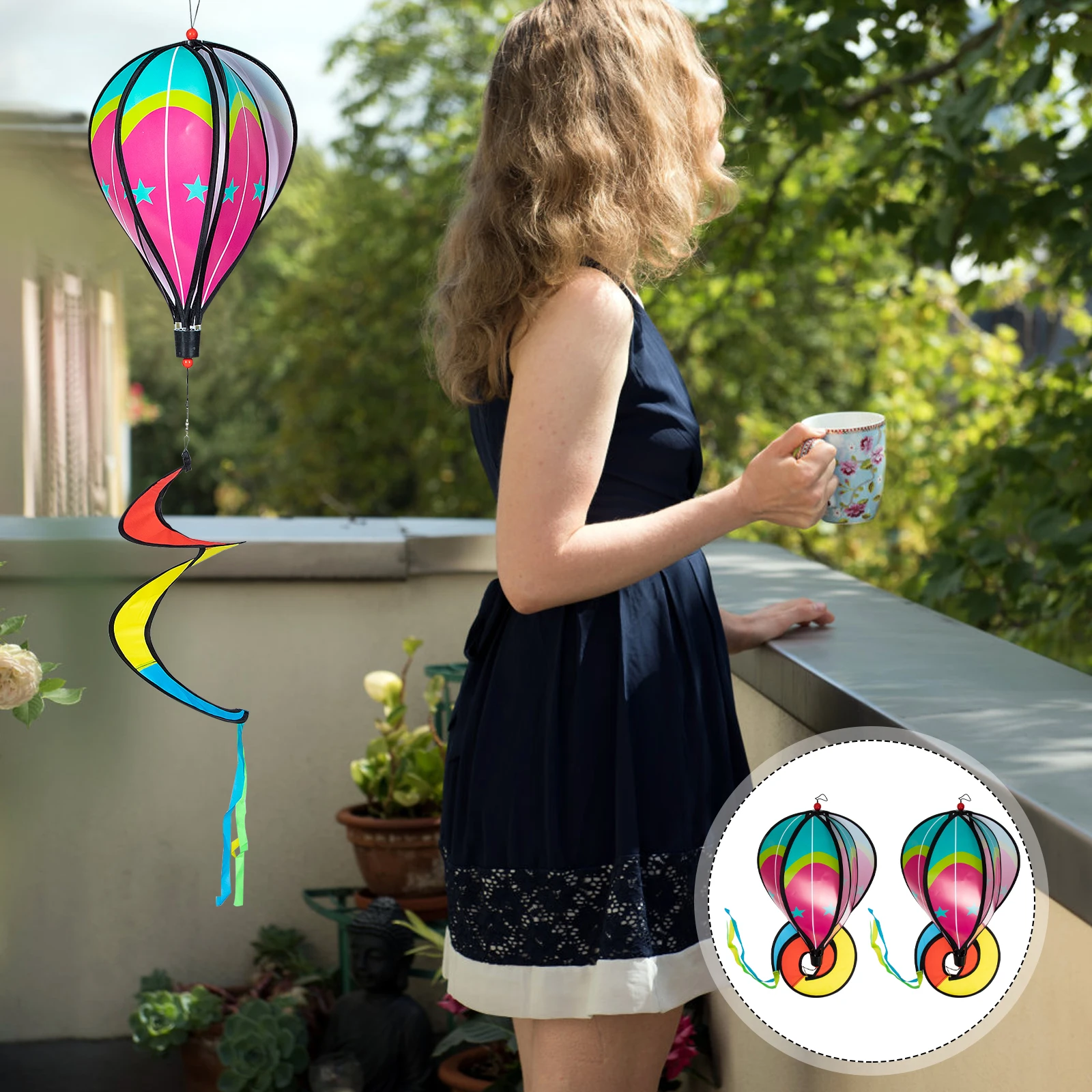 

2Pcs Hot Air Balloon Windmill Pendent Resistance Beautiful Visual Effect Garden Yard Decor Outdoor Layout Pendants