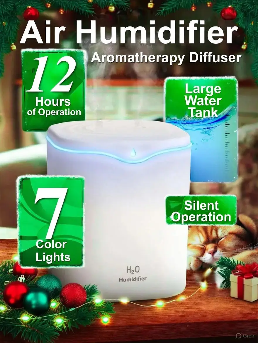 

2л увлажнитель с верхним наполнением, ультразвуковой тихий прохладный диффузор аромата тумана, 80 мл/ч, длительный автоматическое отключение для домашнего офиса, спальни, автомобиля