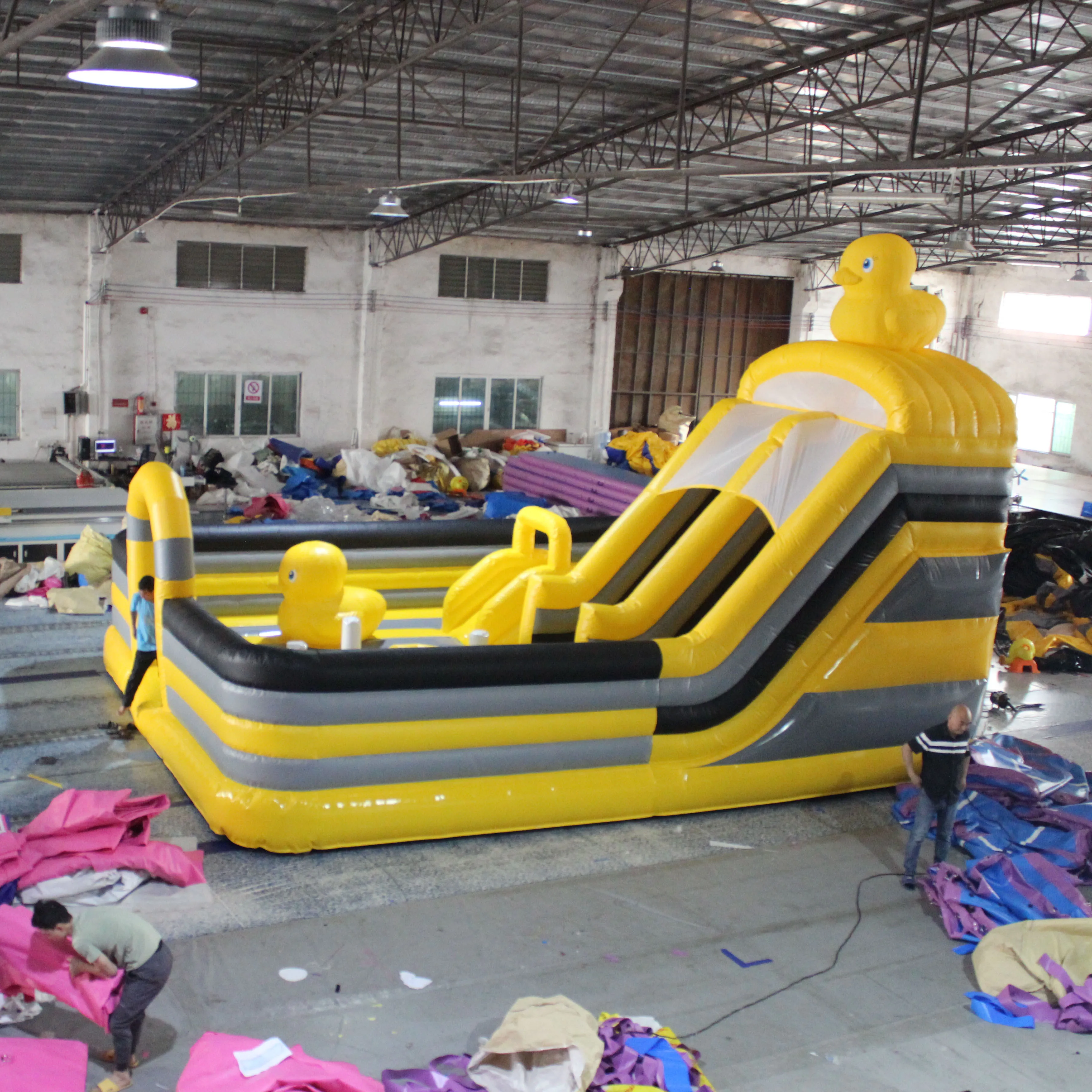 Precio de Fábrica al por Mayor Tobogán Acuático Hinchable con Diseño de Pato, Castillo Hinchable Comercial con Toboganes y Piscina