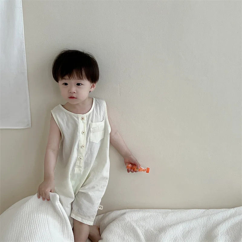 

2025 Summer New Baby Sleeveless Romper Solid Thin Boy Girl Newborn Breathable Jumpsuit Infant Toddler Cotton Clothes 0-24M