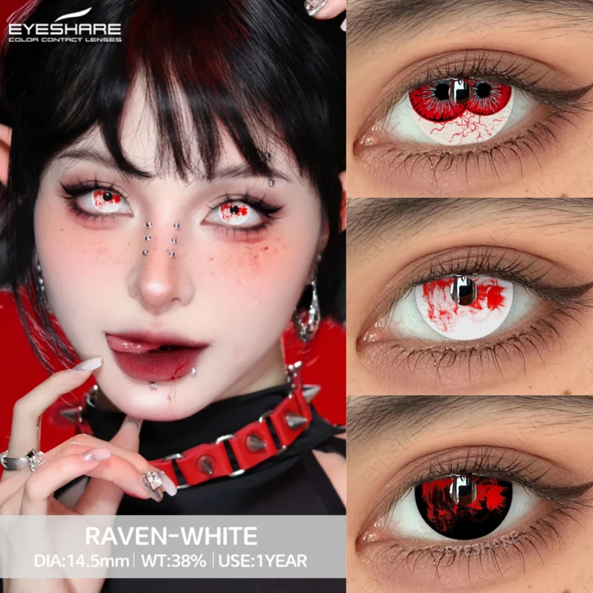 EYESHARE 1 Paar Cosplay Crazy White Kontakt Halloween Beauty Linsen Rote Kontakt Cateye Kontakt Anime Makeup Party Augenlinsen