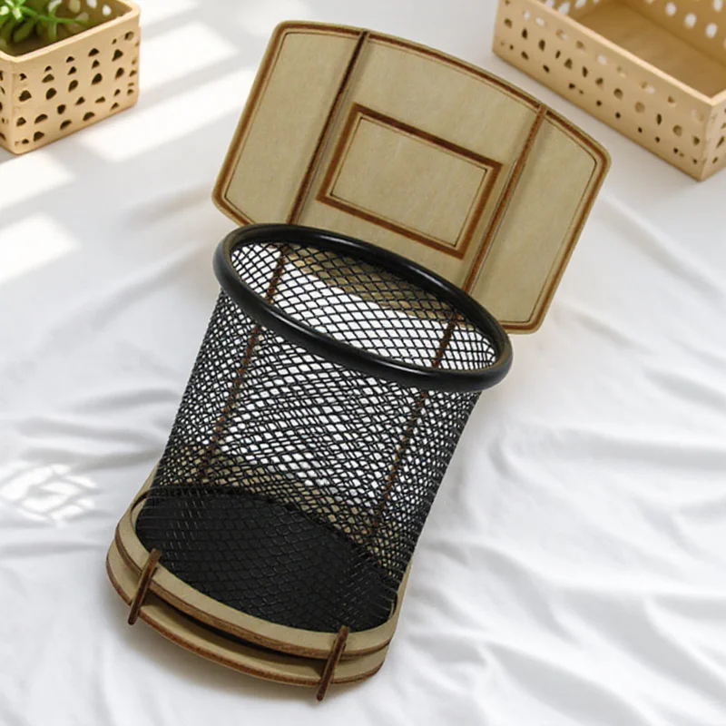 Creatieve basketbalstandaard pennenhouder voor studenten Office Desktop Storage Ronde Mesh Pencil Rack Brush Container Diy Organizer