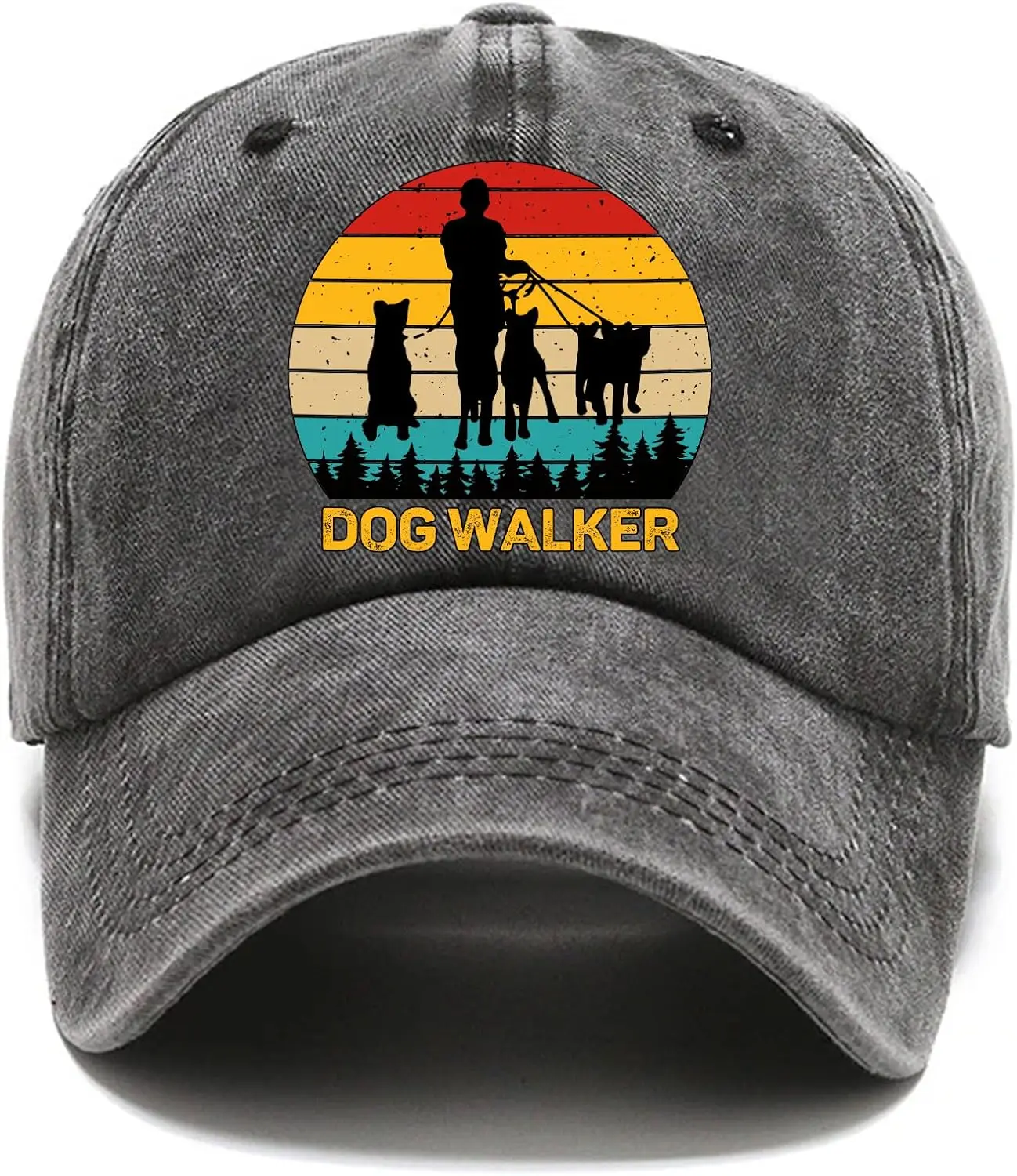 Dog Walker Funny Distressed Washed Black Baseball Cap, Vintage Adjustable Cotton Cap, Retirement Gifts for Men and Women