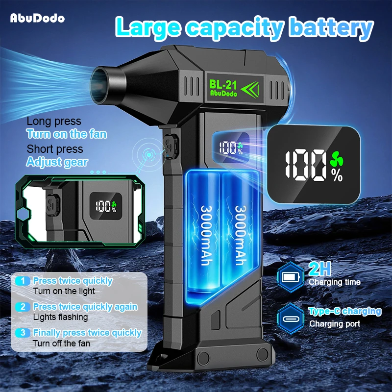 9000000RPH Super Strong Cordless Turbine,55m/s WindSpeed,High Power Air Duster, Portable Snow Blower,Car Snow Removal and Dust