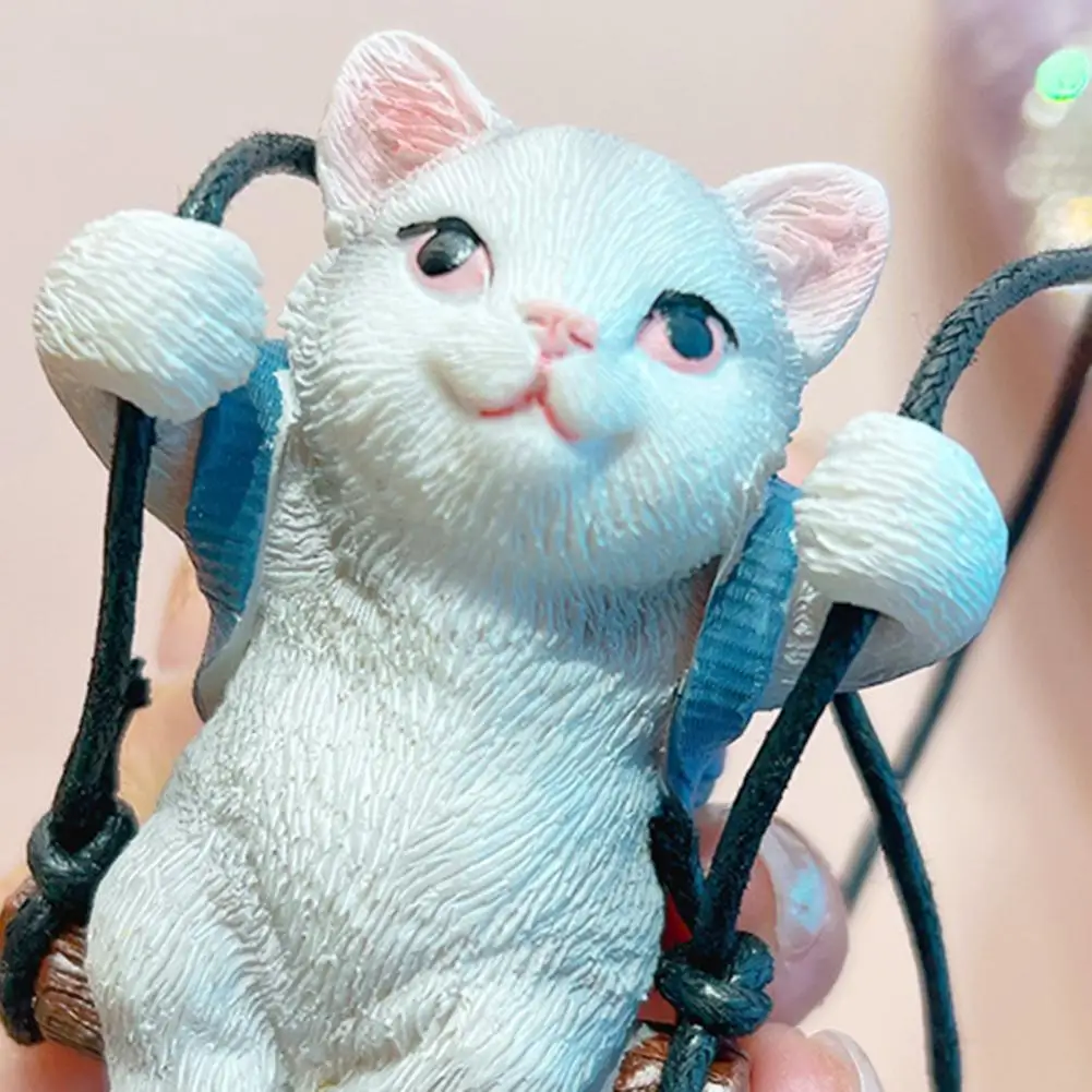 Resin Pendant Car Decoration Resin Cat Pendant Ornament Swinging Kitten Figurine Decoration Adjustable Lanyard Car Rearview