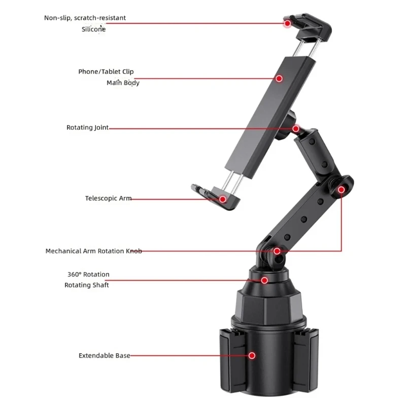 ABS Metal Quick Release Car Cup Holder Mount For Multiple Viewing Angles