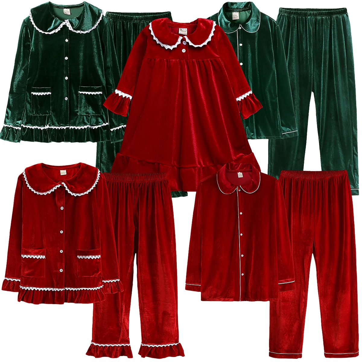 Christmas Pyjamas Kids Boys Girls Velvet Pajamas Infant Xmas Pjs Toddler New Year Party Gift Pijamas Green Red Nightwear