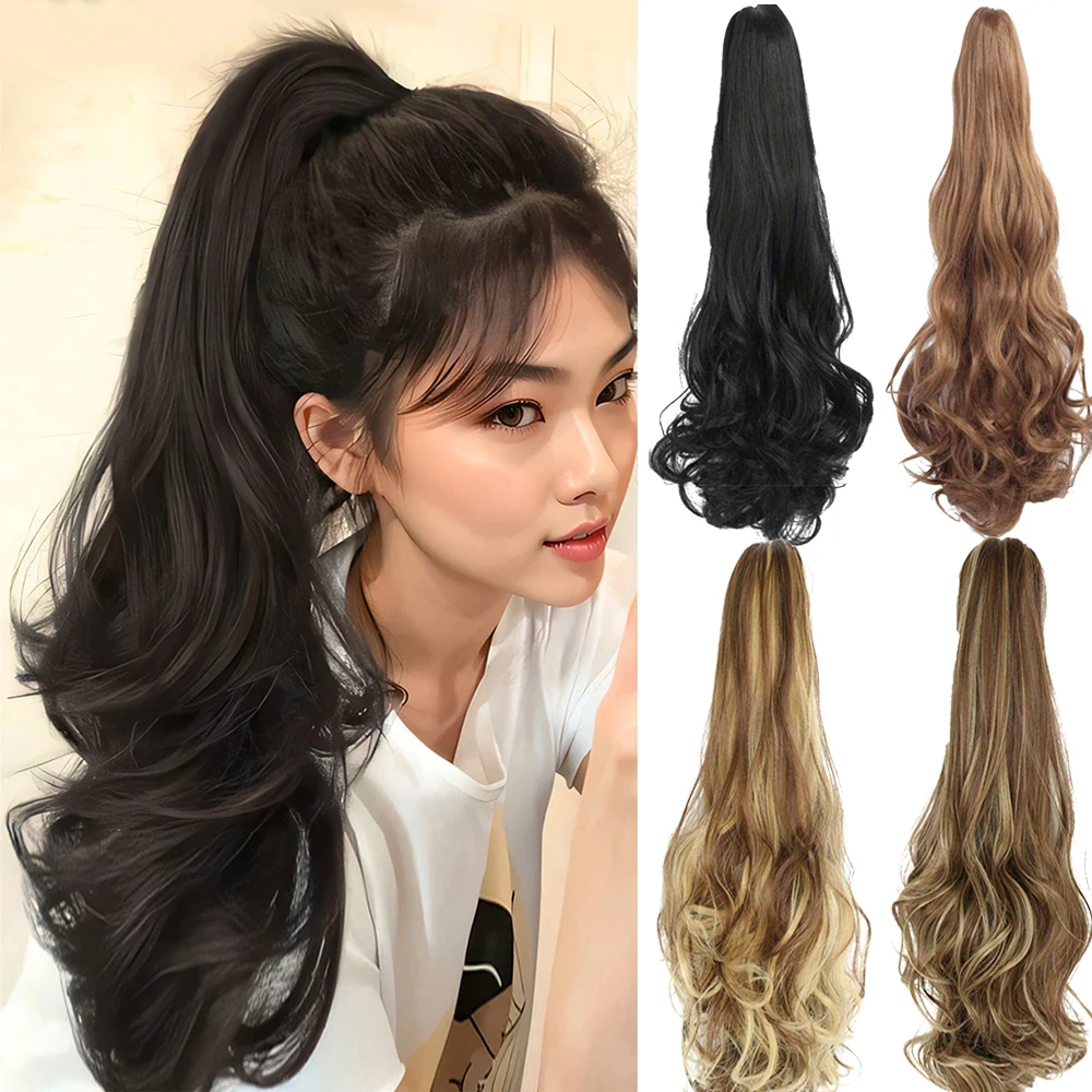 Synthetic long curly hair claw clip ponytail wigs hairstyle extension fake hair fluffy hair can be braided