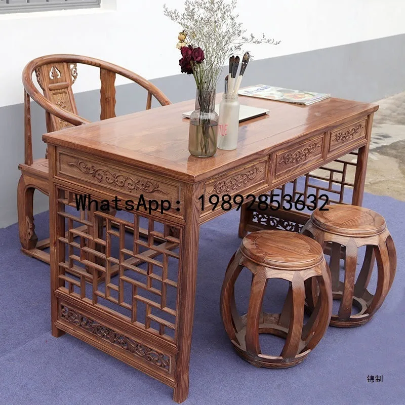 

X5 Chinese Antique Style Solid Wood Carved Desk Simple Drawer Study Desk Traditional Chinese Medicine Clinic Desk