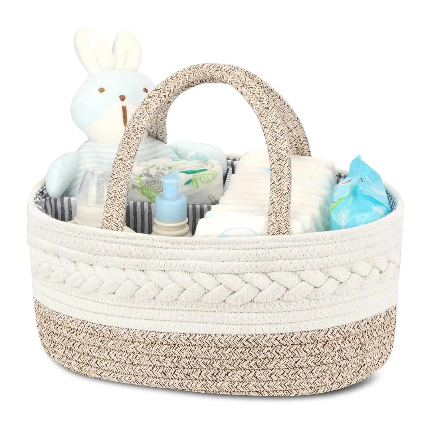 Diaper Caddy Organizer for Baby, Cotton Rope Baby Gift Basket, Portable Diaper Organizer for changing table, Diaper Nursery  Org