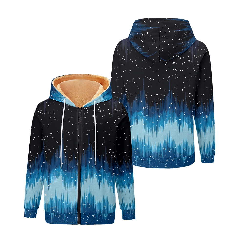 

Starry Sky Fluid Women Jackets Coats Printed Zip Up Hoodie Fleece Lined Winter ​Warm Streetwear Motorcycle Outwear Clothing
