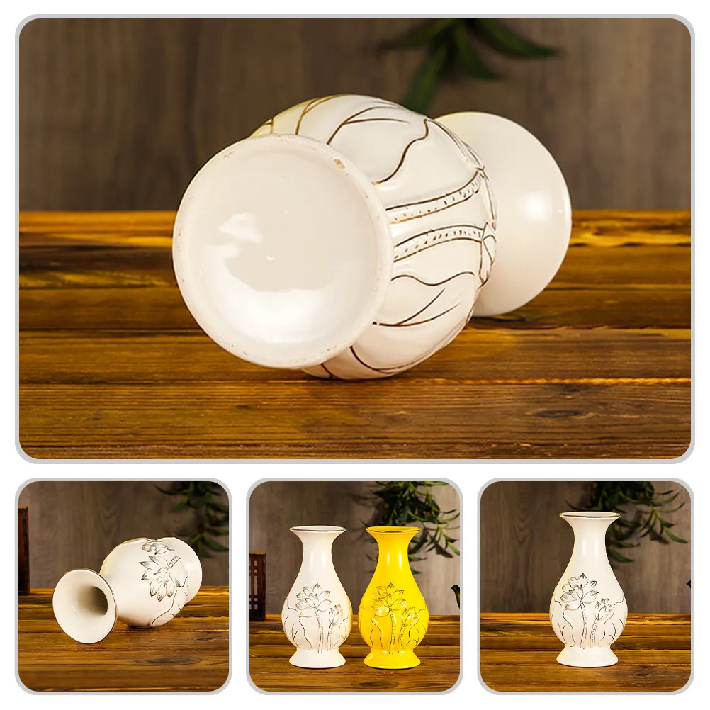 

2Pcs Ceramic Lotus Flower Vase Decorative Buddhist Offering Bottle Dried Flower Arrangement Vase Household Desktop Decor