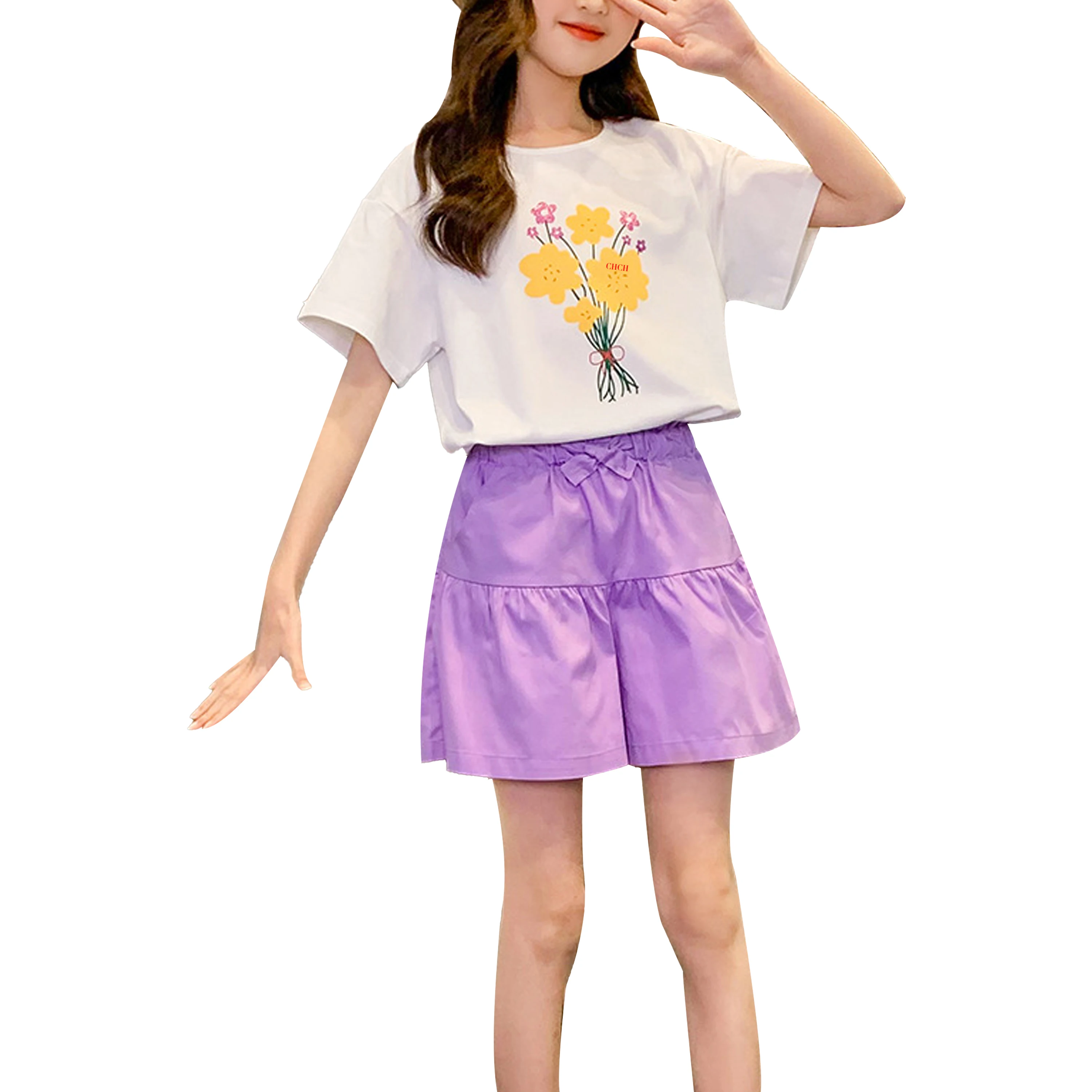 

CHCH Summer Casual Girls Clothing Sets Kids Clothing Sets Floral T-shirt Shorts Pants 2Pcs Suit Children Girl Suits