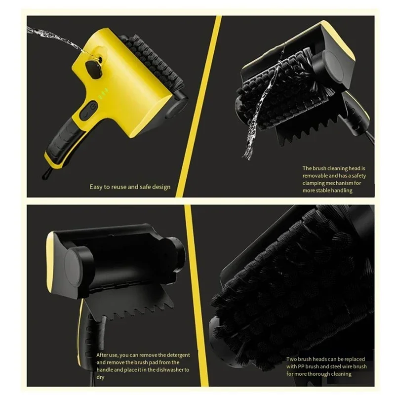 Wireless Electric Barbecue Grill Cleaning Brush, Household Kitchen Tile Cleaning Brush Replaceable Brush Heads