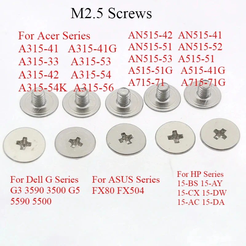 25PCS LCD axis shaft M2.5 Hinge Screws For Acer A315-41 A315-42 A315-33 A315-53 A315-54 56 Dell 3590 G5 5590 5500 HP 15-BS 15-CX