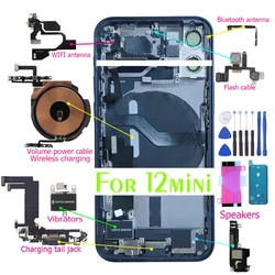 Rear Door Chassis Back Battery Cover Full Housing with Middle Frame Sim Tray With All Small Parts Flex For iPhone 12mini 12mn