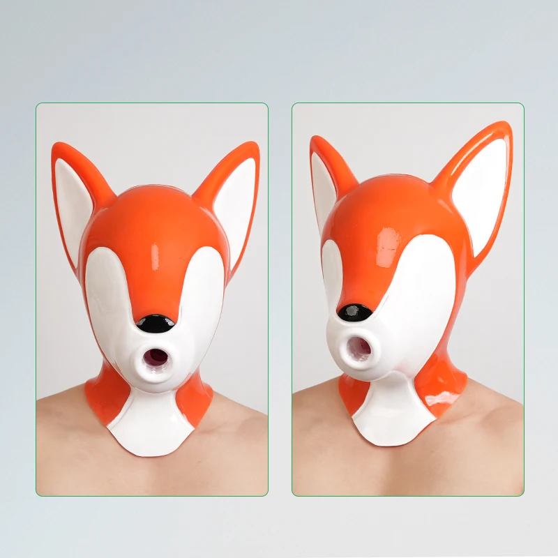 Furrjoi Silicone Fox Hood Realistic Mask for Cosplay Costumes Furry Headgear Upgrade Latex Pet Play Tights Catsuit