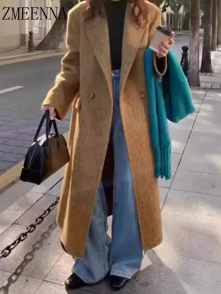 

ZMEENNA Women's Elegant Wool Blend Long Overcoat Double Breasted Lapel Collar Warm Winter Jacket Chic Outerwear Casual ZM3503