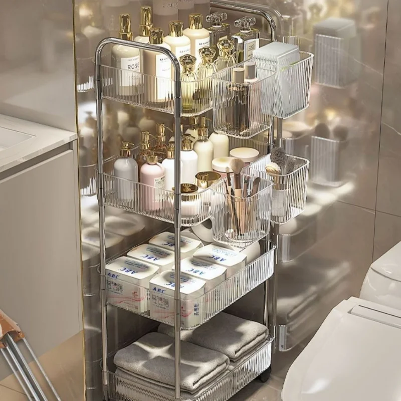 عربة صالون شفافة عالية القيمة من الأكريليك لصالونات التجميل عربة تخزين الصالون متعددة الطبقات أثاث تجاري Rollwagen YSTC