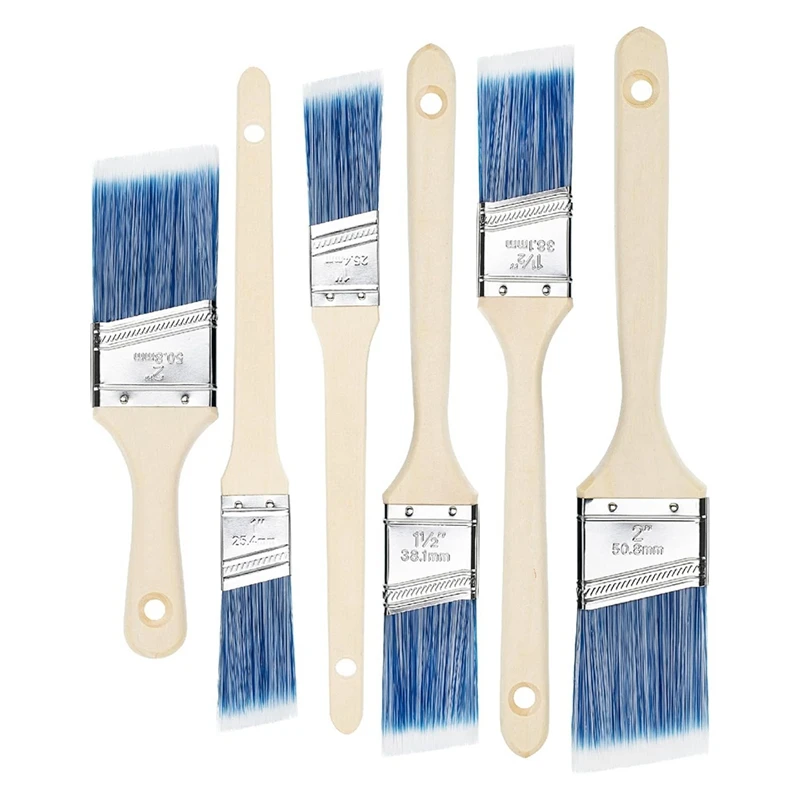 Paint Brushes, 6 Pack, 1Inch, 1.5Inch, 2Inch, Angle Brushes, Treated Wood Handle, Paint Brushes For Walls, Stain Brush