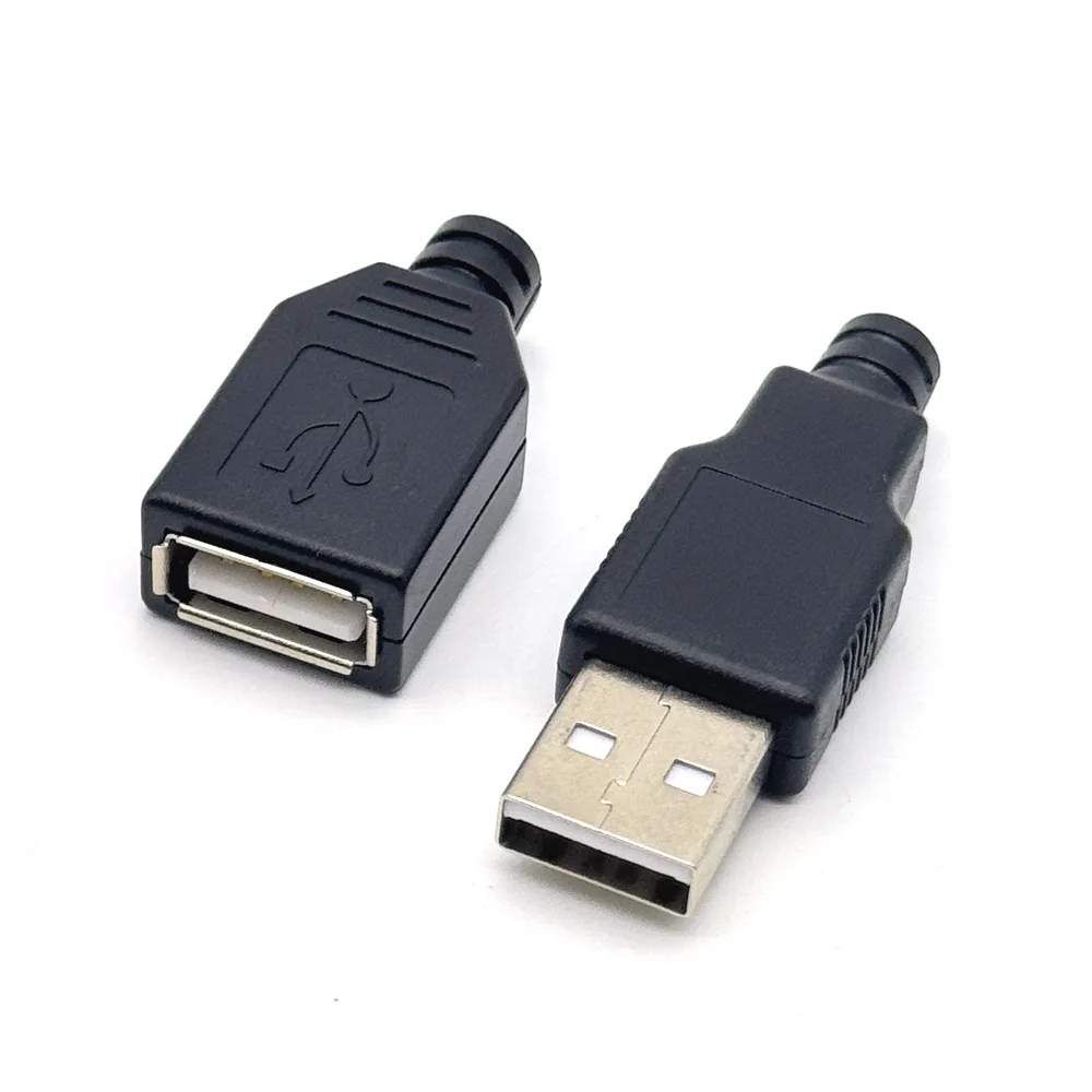 2A Type A Male Female USB 4 Pin Plug Socket Connector With Black Plastic Cover Type-A DIY Kits