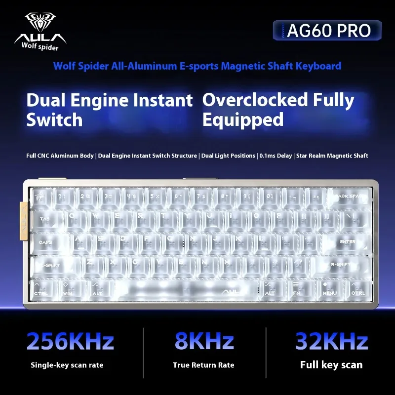 

Aula AG60 Magnetic Switch Keyboard Wired Mechanical Keyboards Agile 8000Hz RT0.01mm Gaming Keyboard Aluminium Alloy Accessories