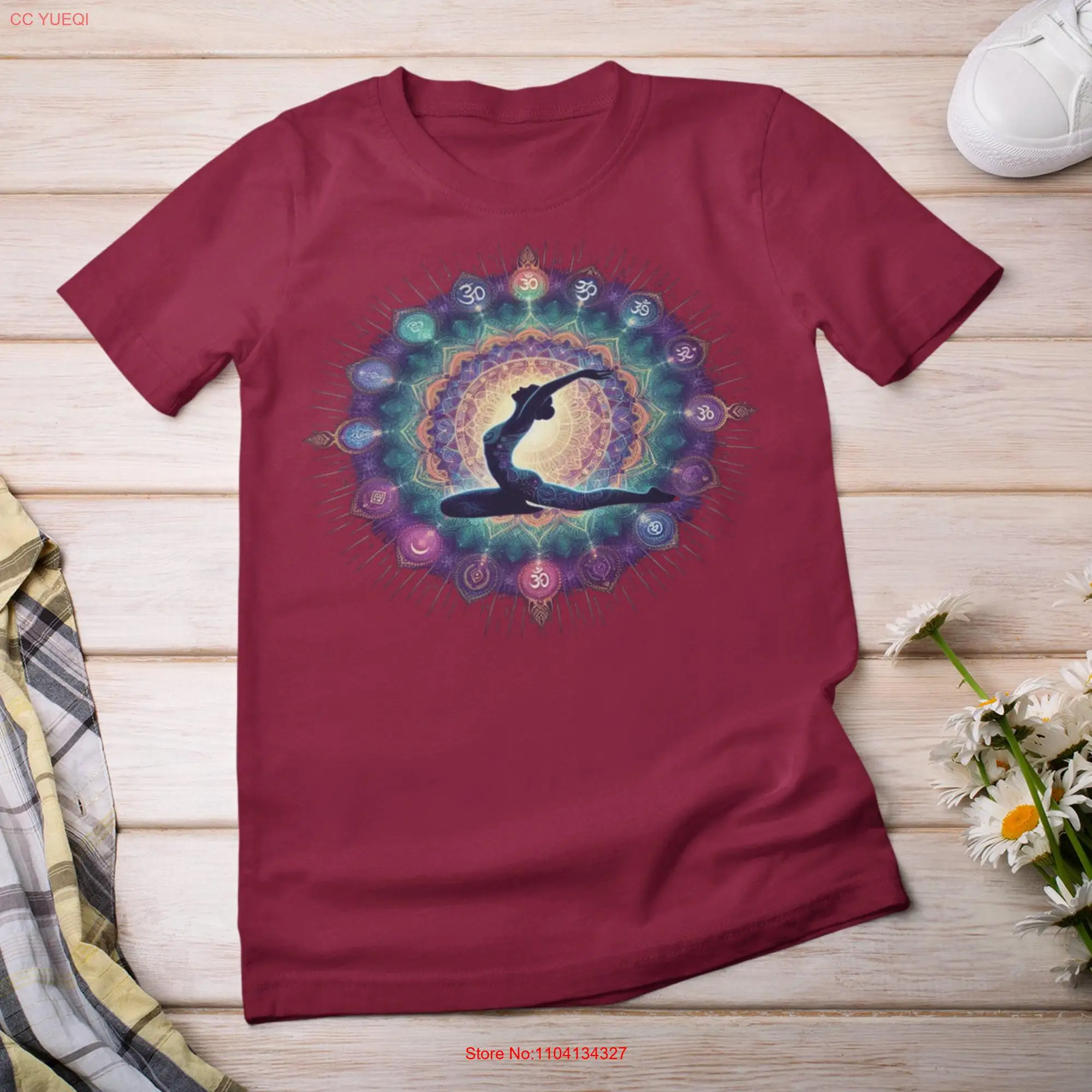 Surya Namaskar T Shirt Silhouette with Radiant Mandala Fluid Movement and Energy Yoga Meditation long or short sleeves