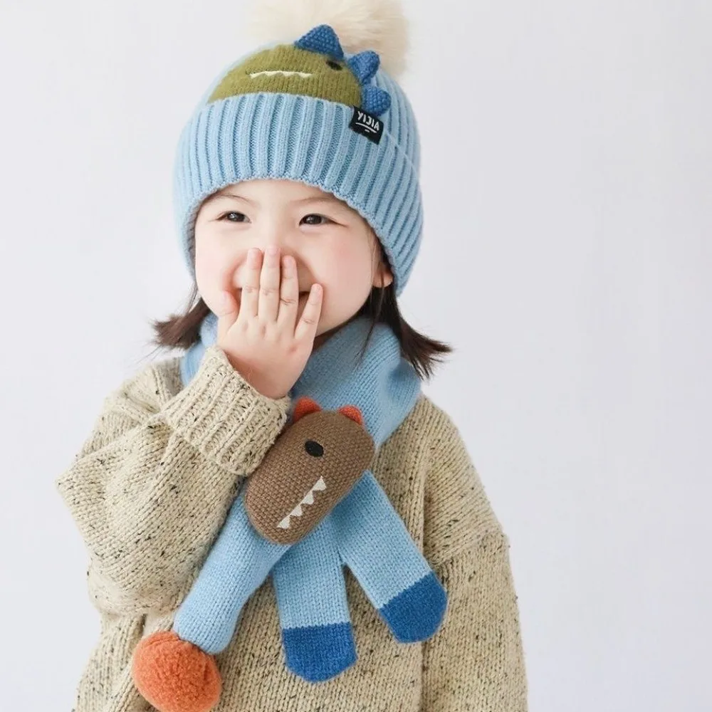 2Pcs Kawaii Children Hat Scarf Set Thickened Coldproof Knitted Beanies Hat Windproof Comfortable Cartoon Warm Scarf