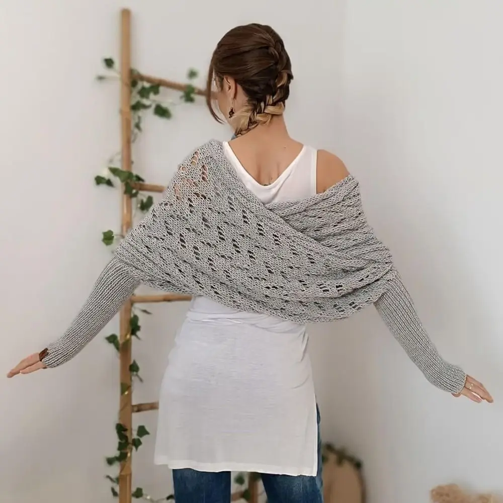 

Solid Color Multifunctional Knitted Scarf Cable with Sleeves Sweater Shawl Wrap Clothing Accessories Knit Scarf Sweater