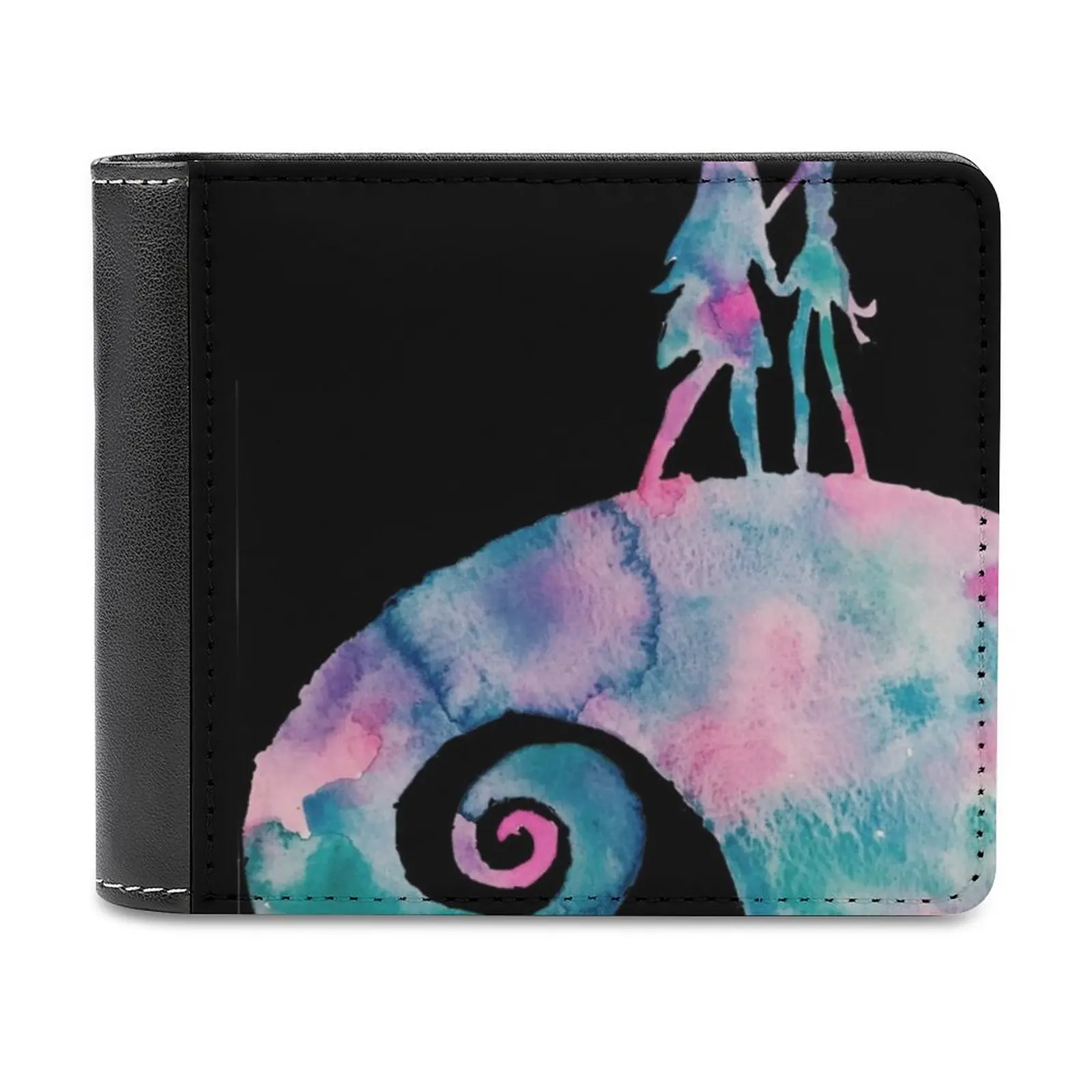 

Watercolor Nightmare Black Men's Wallet Leisure Travel Lightweight Portable Wallets Short Style Male Purse Nightmare Before