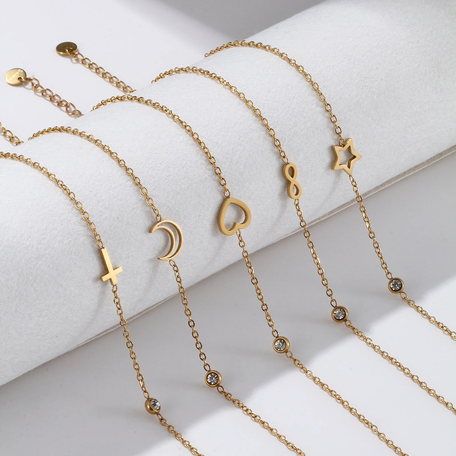 Tornozeleira banhada a ouro 18k, aço inoxidável 304 e zircônia cúbica, corrente de cabo, tornozeleira para mulheres, joia, presente, 22cm de comprimento, 1 peça