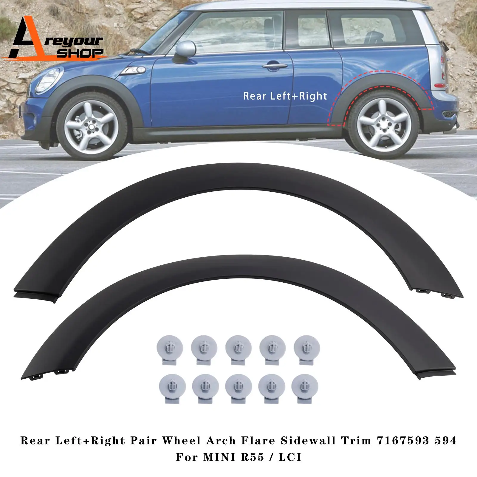 

Rear Left+Right Pair Wheel Arch Flare Sidewall Trim 7167593 594 for MINI R55