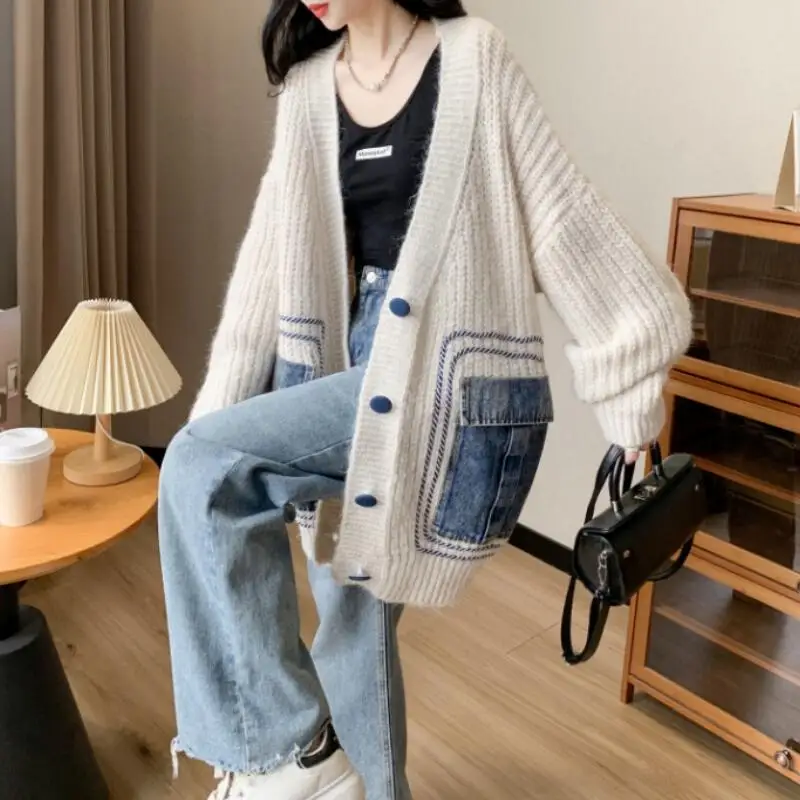 

Hot New Autumn Winter Women Loose Lazy Style Knitted Cardigan with A High-End Feel Fashion Versatile Comfort Warm Sweaterjacket