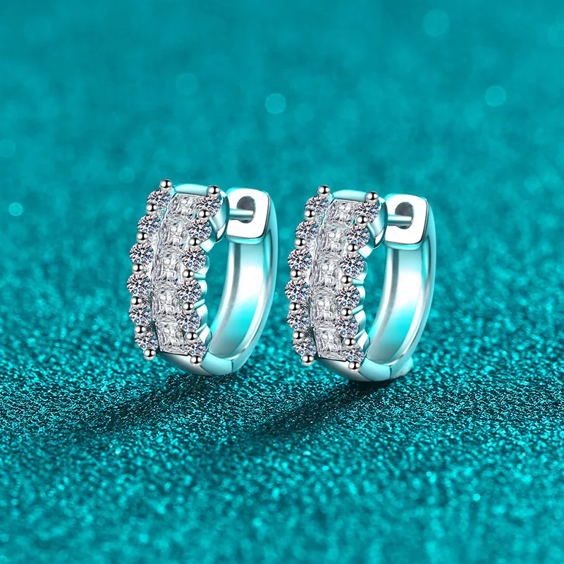 

Platinum Pt950 GRA Certified Full Moissanite Hoop Earrings Lab Diamond 18k White Gold Classic Daily Matching Women Fine Jewelry