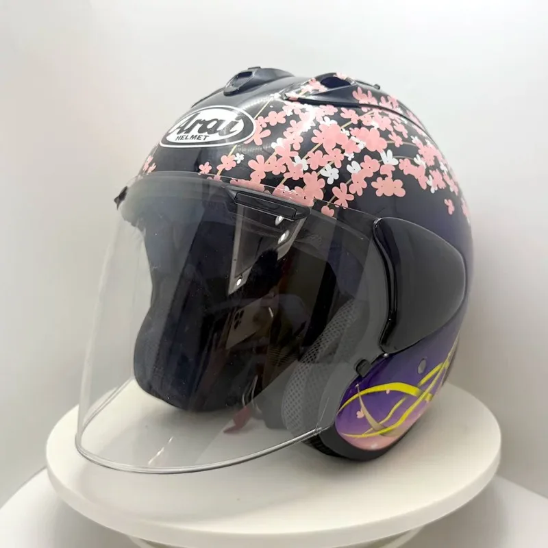VZ-RAM  ABS Classic 3/4 Open Face Helmet,For Harley Motorcycle And Cruise Motorcycle Protection Helmets,Purple Cherry Blossoms