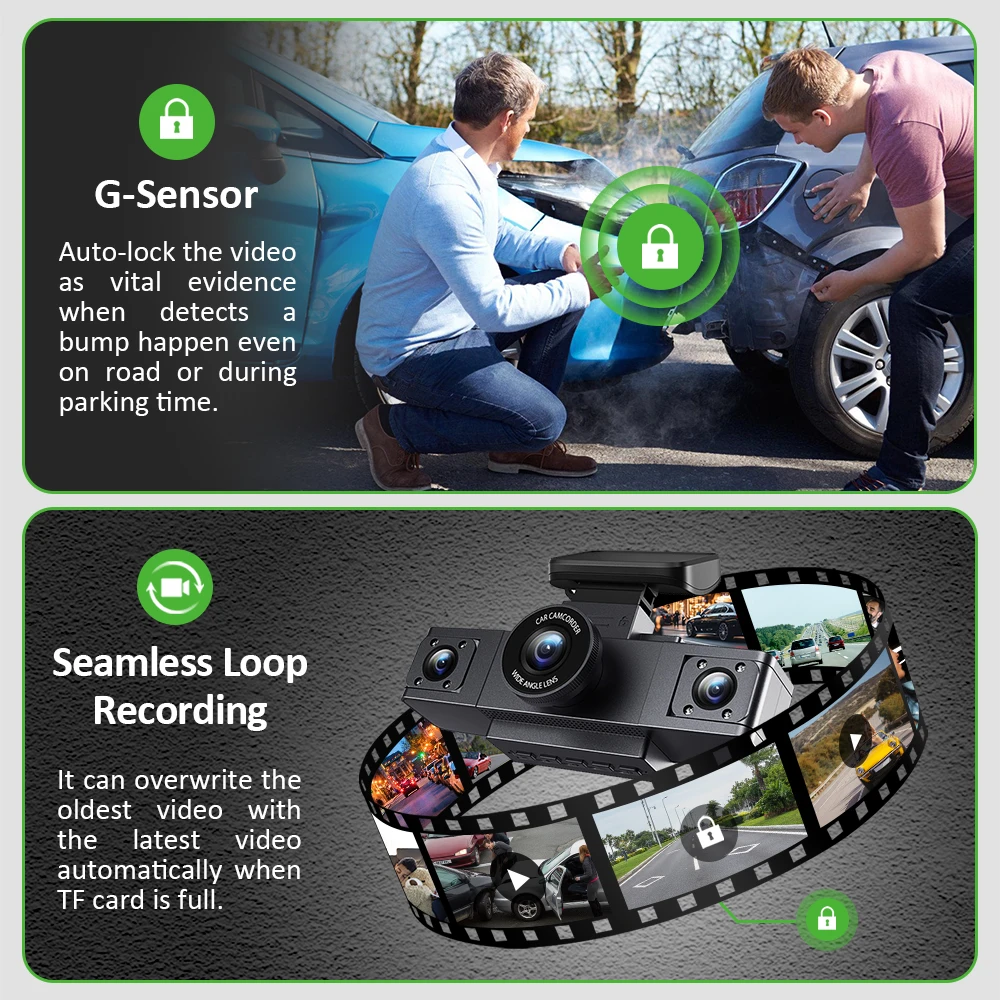داش كام 3 قناة الصندوق الأسود داش سيارة مسجل فيديو كاميرا مع الرؤية الخلفية DVR 24H شاشة ركن السيارة اكسسوارات السيارات #6