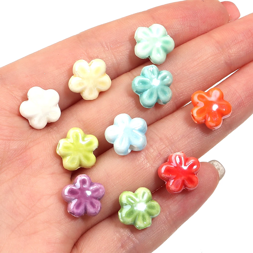 10–20 Stück 12 mm handgefertigte bunte Blumenform-Keramikperlen, lose Abstandsperlen für DIY-Armbänder, Halsketten, Ohrringe, Schmuckherstellung – Detail 3