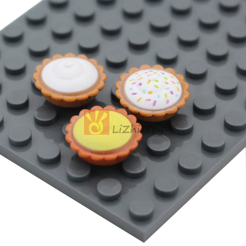 20pcs MOC Brick Foods Dessert Bread Cup Cake Pie with Cream Frost Sugar Classic Building Block Toy Accessory Compatible 93568