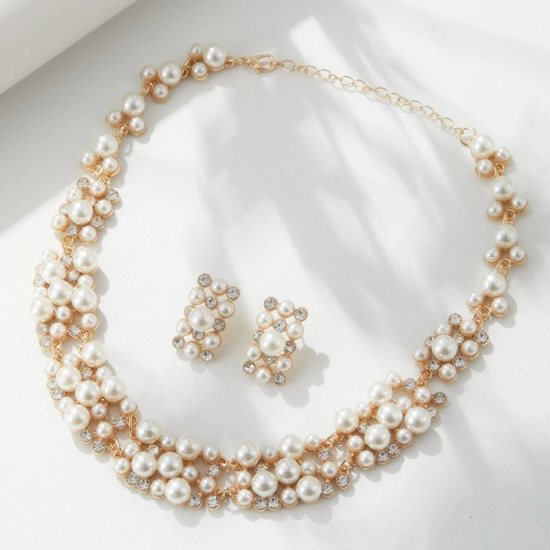 

Fashionable and Luxurious Chain Like Pearl Necklace, Women's Exquisite Sparkling Zirconia Inlaid Banquet Jewelry Accessories