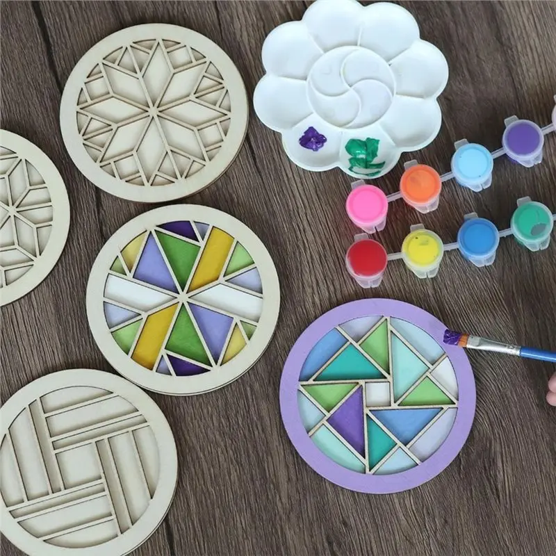 ABDJ-DIY Coaster Painting Kit - Geometric Pattern Coasters (Includes Paints And Brushes), For Arts & Crafts And Home Decor