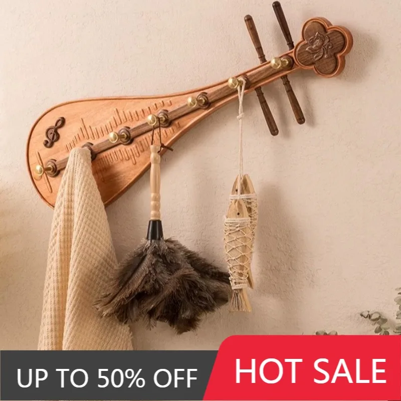 Walnut Hanger Creative Pipa Design Luxury Wall Coat Racks Living Room Aesthetic Art Wooden Clothes Hanger Interior Furniture