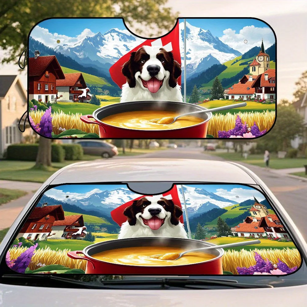 Pare-soleil suisse Saint Bernard Fondue Alps Attern pour voitures, léger et pliable, ajoute un appel visuel au véhicule, 1 pièce