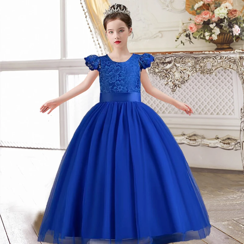 

2024 New Girls' Embroidered Princess Dress 4-12 Year Old Big Bow Long Yarn Dress Banquet Host High end Performance Dress